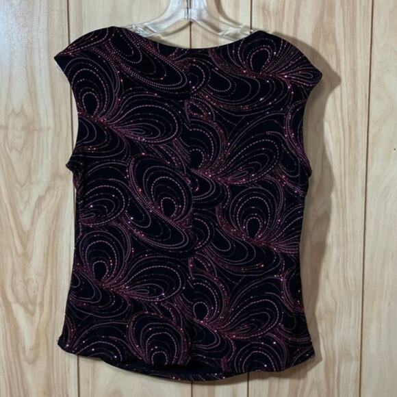 ONYX Nite by Wendye Chaitin Swirling Glitter Drop Cowl Neck Sleeveless Pullover - Picture 2 of 4